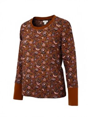 Sundance Brown Floral Thermal Knit Top Button Cuff Size Large